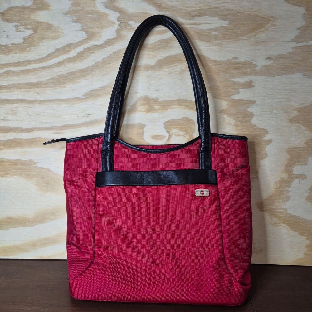 Victorinox Swiss Army Red Black Tote Bag Nylon Leather Trim Laptop Work Travel